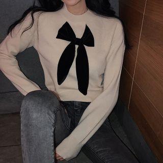 Ribbon Knit Top Off-white & Black - One Size