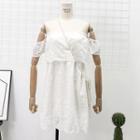 Boatneck Eyelet Mini Dress White - One Size