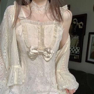 Tie-strap Lace Cardigan Almond - One Size