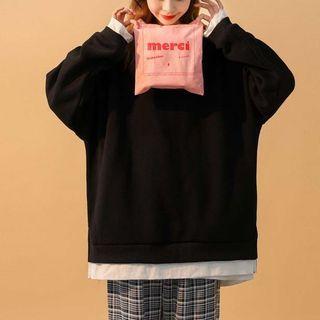 Mock Two-piece Plain Oversized Sweatshirt