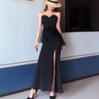 Strapless Side Slit Evening Gown