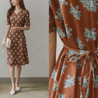 V-neck Midi Floral Dress