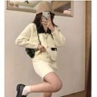 Color-block Crop Cardigan / Slim-fit Skirt