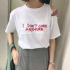 Cutout Shoulder Lettering Embroidered Short-sleeve T-shirt