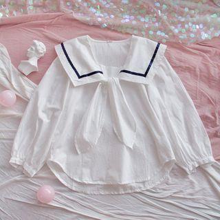 Sailor Collar Tie-neck Blouse As Shown In Figure - One Size