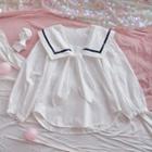 Sailor Collar Tie-neck Blouse As Shown In Figure - One Size