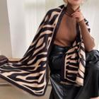 Zebra Print Knit Shawl Zebra - Almond & Black - One Size
