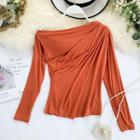 Long-sleeve Crinkled Off Shoulder T-shirt
