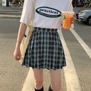 High-waist Plaid Pleated Short Skirt
