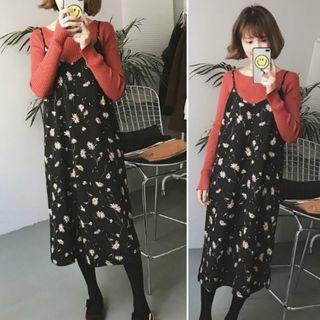 Floral Printed Chiffon Dress Black - One Size