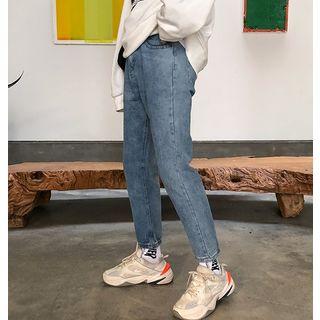 Washed Cropped Straight-cut Pants