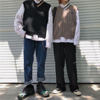Couple Matching Embroidered Distressed Knit Vest