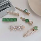 Smiley Hair Clip Set Of 6 - White & Green - One Size