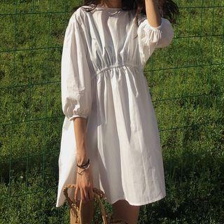 Lantern Sleeve Plain Midi Dress