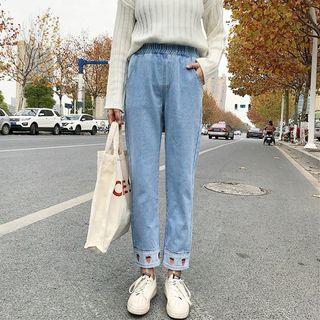 Straight-fit Fruit Embroidery Jeans