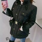 Stand-collar Quilted Jacket With Belt