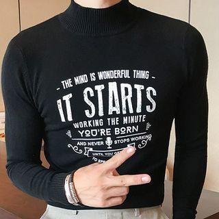 Mock-neck Letter Sweater