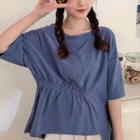 Irregular Loose-fit Short-sleeve Plain T-shirt