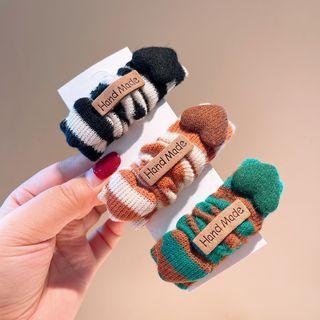 Lettering Applique Striped Knit Hair Clip