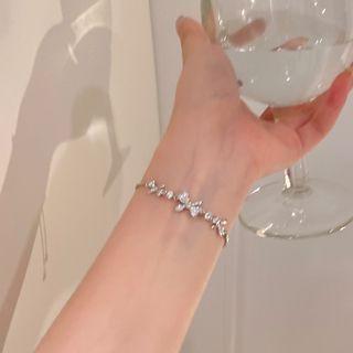 Bow Rhinestone Alloy Bracelet 1 Pc - Silver - One Size