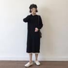 Contrast Trim Long-sleeve Midi Knit Dress As Shown In Figure - One Size
