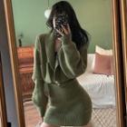 Crop Cardigan / Mini Knit Sheath Skirt