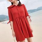 Elbow-sleeve Tie Cuff A-line Dress