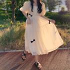 Bow Accent Square-neck Puff-sleeve Dress