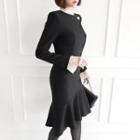 Long-sleeve Button-up Mermaid Sheath Dress