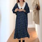 Long-sleeve Floral Print Midi A-line Dress Dress - Floral - One Size