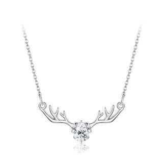 925 Sterling Silver Fashion Elk Necklace With White Austrian Element Crystal Silver - One Size