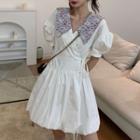 Short-sleeve Wrap Mini A-line Dress White - One Size