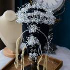 Set: Wedding Flower Faux Crystal Headband + Dangle Earring Set - White - One Size