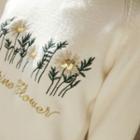 Raglan-sleeve Flower-embroidered Knit Top