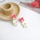 Bow Cat Drop Earring 1 Pair - Off-white & Pink - One Size