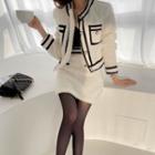 Set: Piped Cropped Dumble Jacket + Mini A-line Skirt
