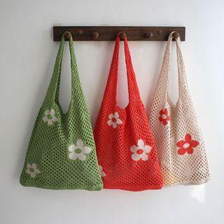 Flower Knit Shopper Bag