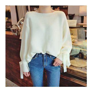 Wide-sleeve Waffle-knit Top