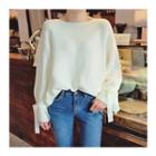 Wide-sleeve Waffle-knit Top