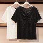 Short-sleeve Shirred Lace Top