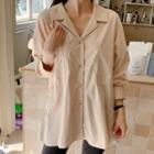 Plus Size Open-placket Textured Shirt