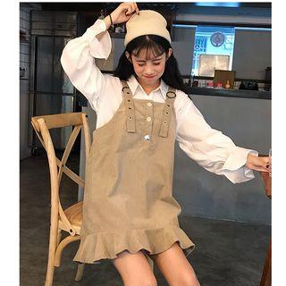 Ruffle Hem Mini Pinafore Dress