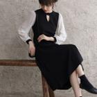 Two-tone Tie-waist Midi A-line Dress