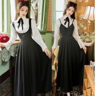 Plain Shirt / Tie / Midi Jumper Dress / Set