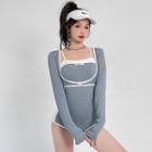 Set: Spaghetti-strap Swim Suit + Long-sleeve Shrug