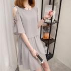 Cold-shoulder Elbow-sleeve Mini A-line Chiffon Dress
