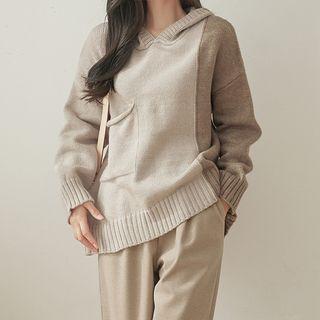 Pocket Two-tone Knit Hoodie