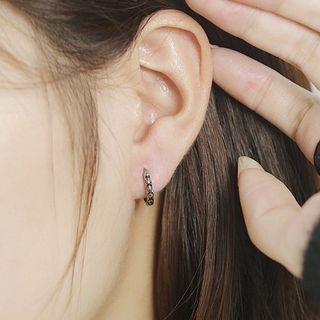 Flower Mini Hoop Earring 726 - 1 Pair - Silver - One Size