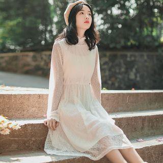 Long Sleeve Mock Neck Lace Dress