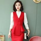 Double-breasted Vest / Pencil Skirt / Straight-cut Pants / Blouse / Set